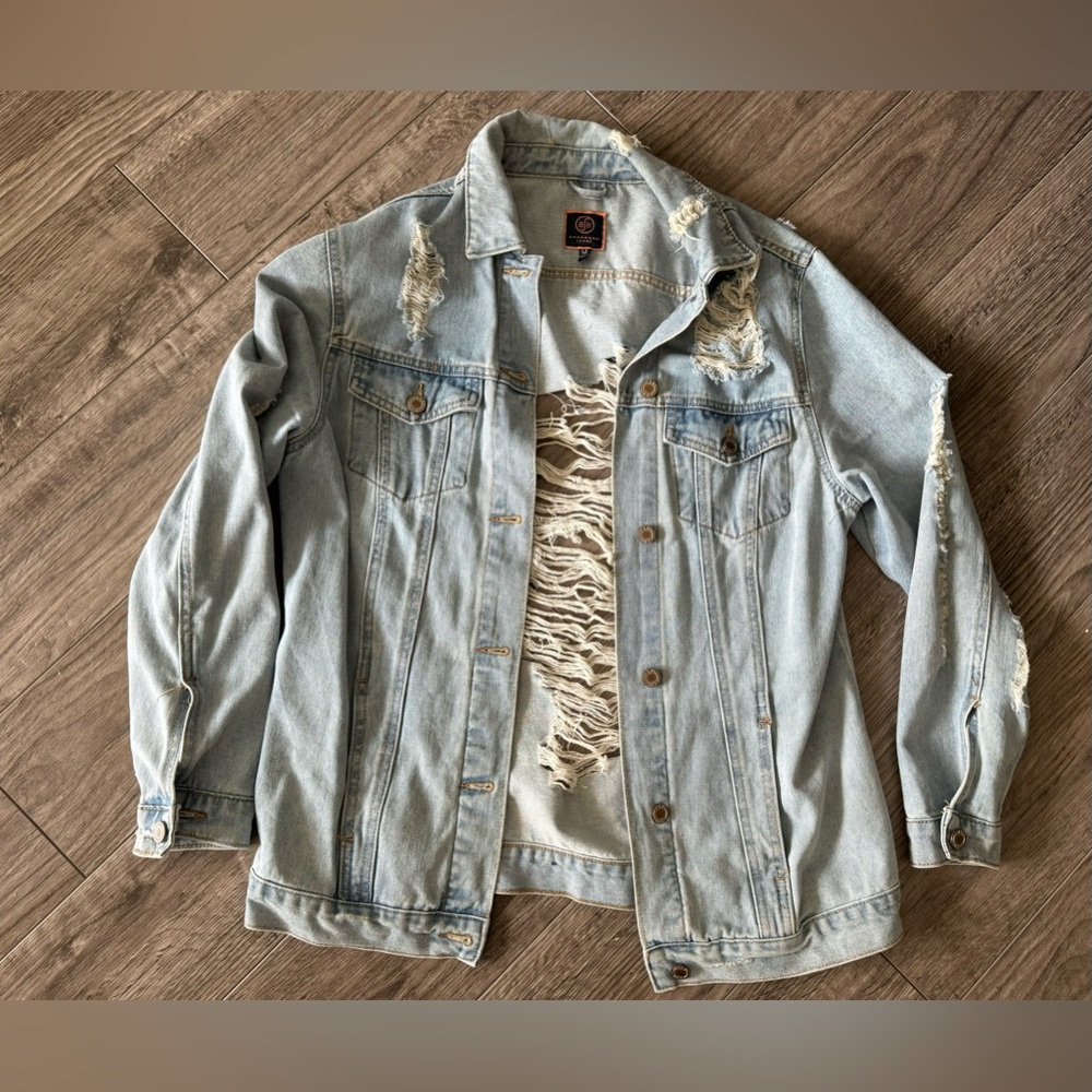 Oversized distress denim jacket medium